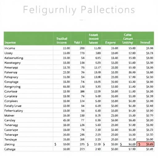 Example of a detailed budgeting spreadsheet with income, expenses, and categories.